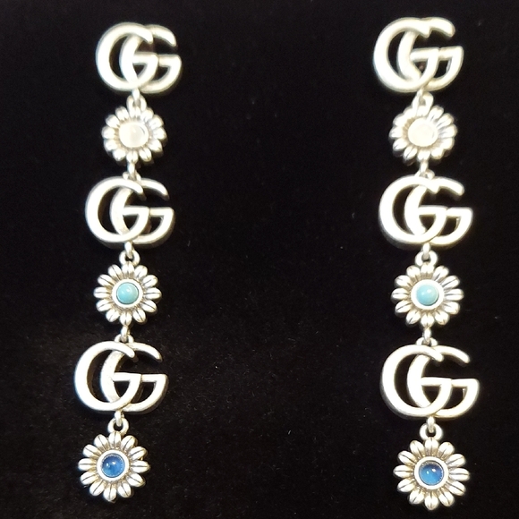Old Vintage Gucci Silver Floral Drop Earrings - Picture 6 of 8